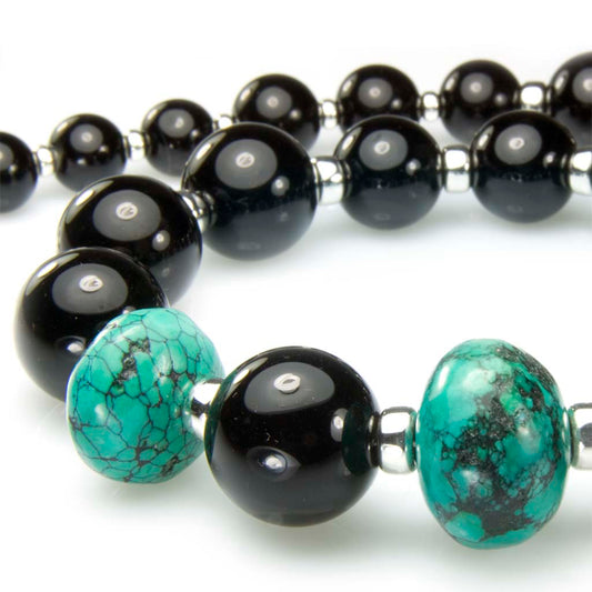 Collier d’onyx noir et turquoise en argent massif 925