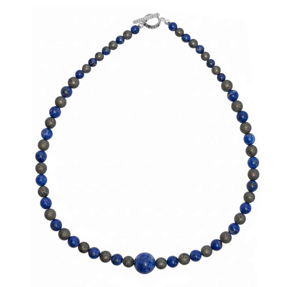 Collier lapis-lazuli et pyrite en argent massif 925