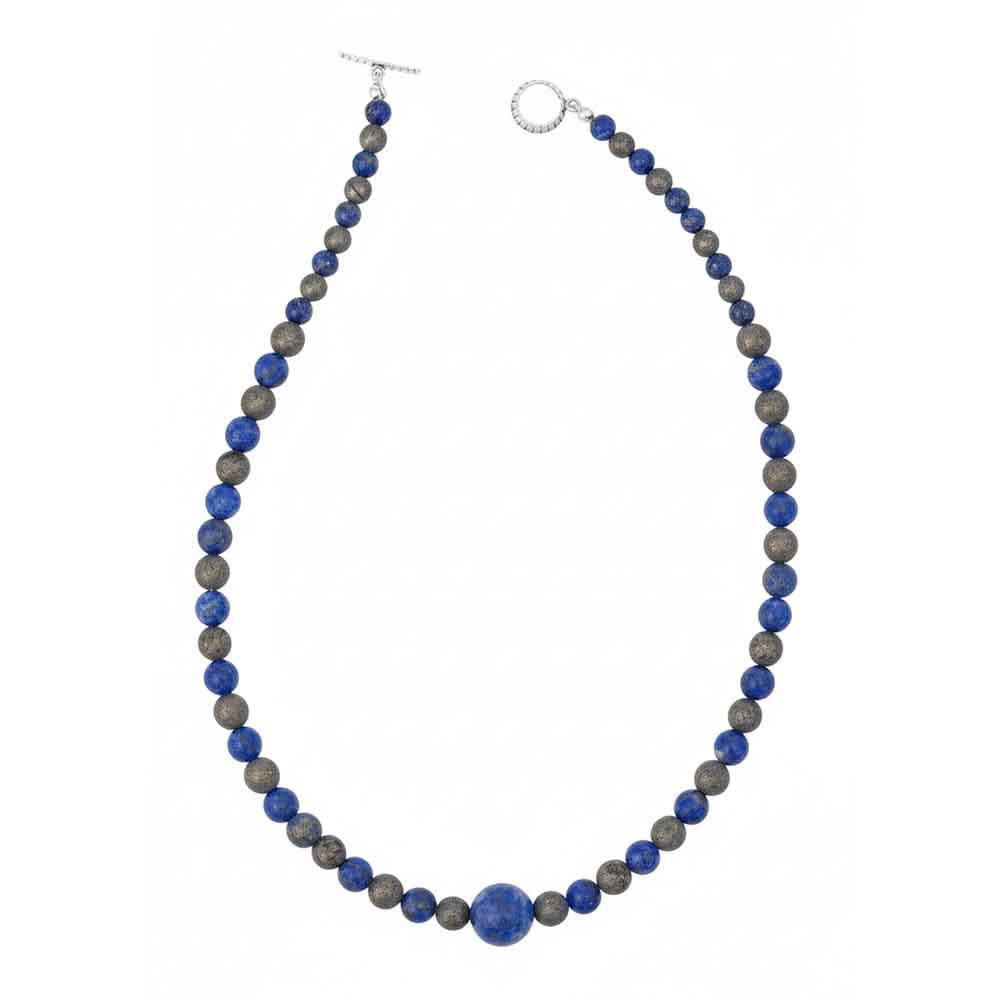Collier lapis-lazuli et pyrite en argent massif 925