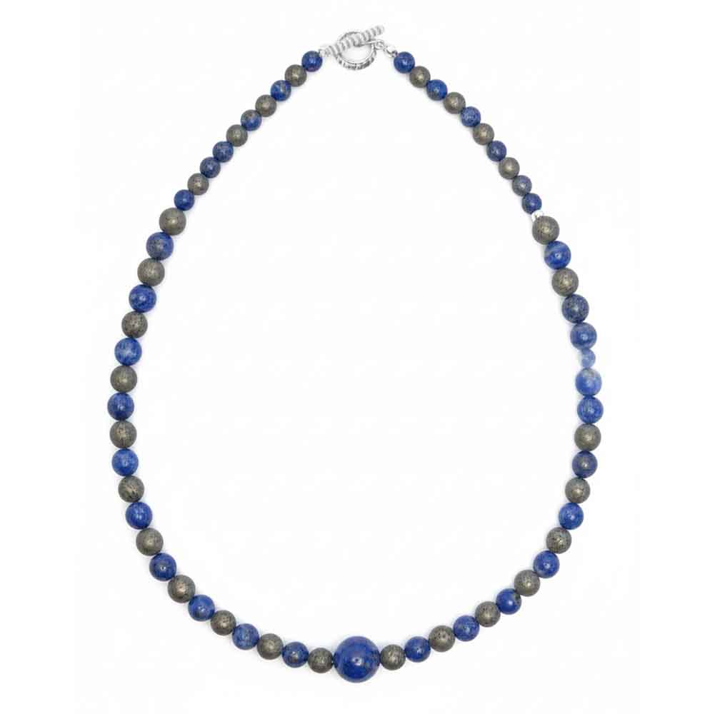 Collier lapis-lazuli et pyrite en argent massif 925