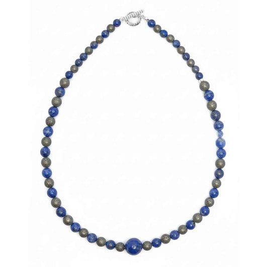 Collier lapis-lazuli et pyrite en argent massif 925