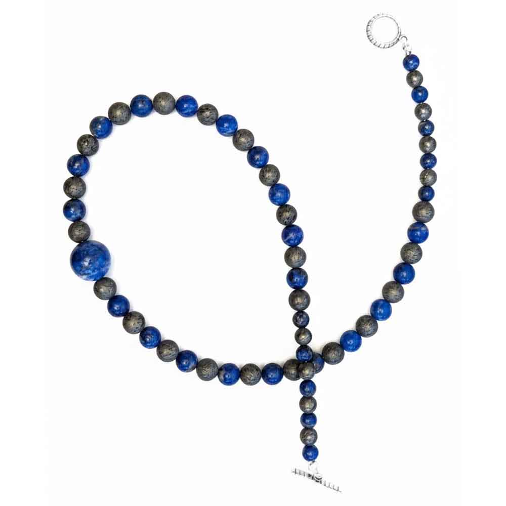 Collier lapis-lazuli et pyrite en argent massif 925