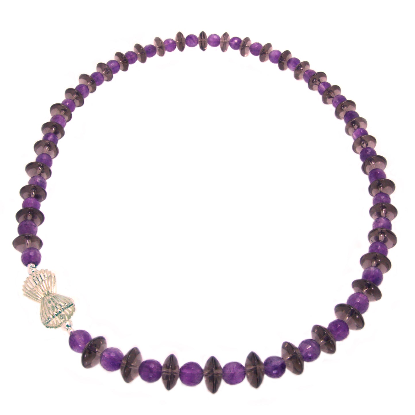 Amethyst and smoky quartz sterling silver necklace