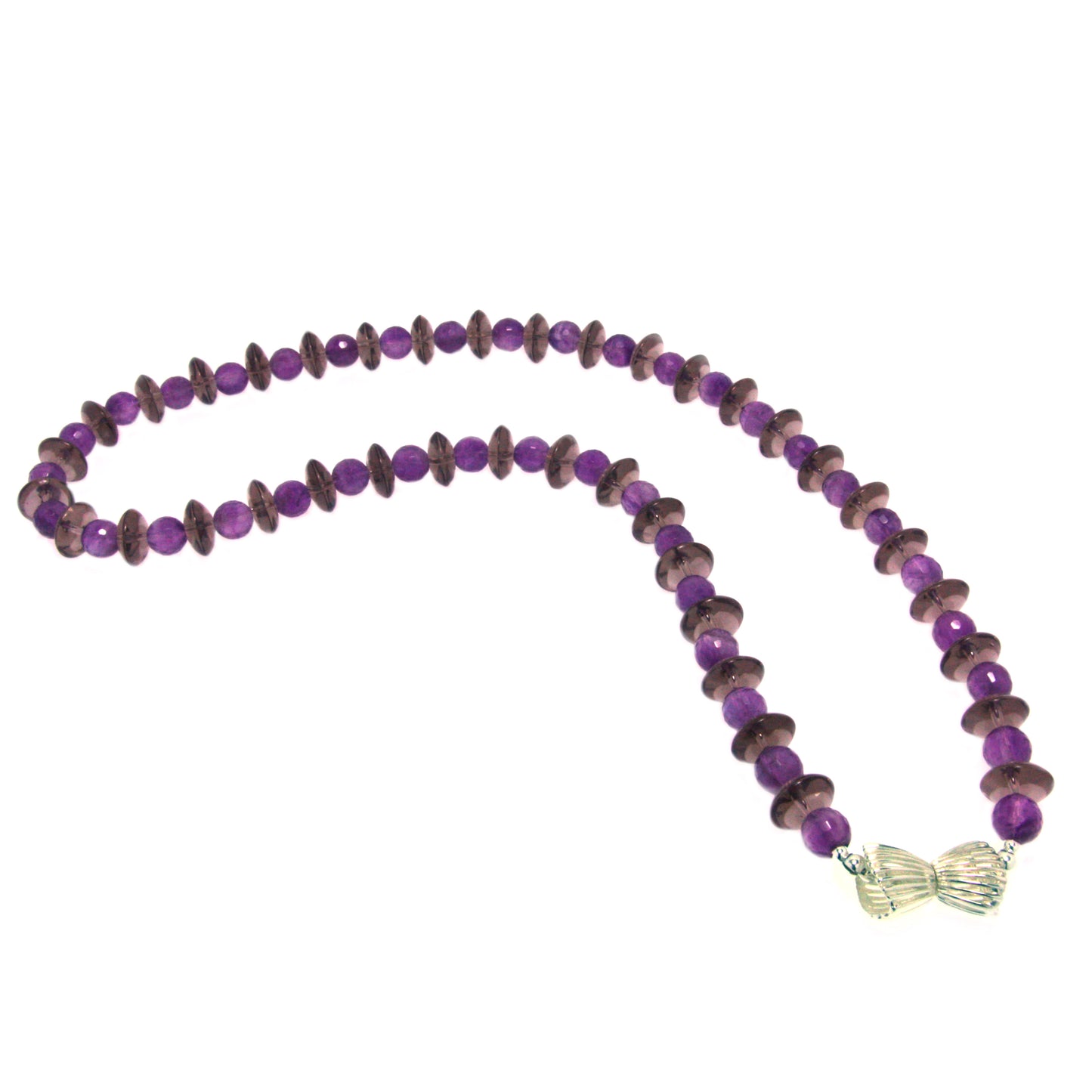 Amethyst and smoky quartz sterling silver necklace