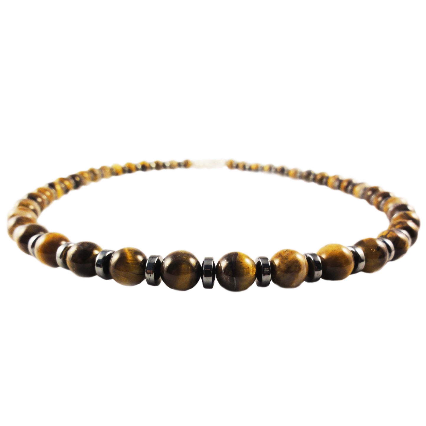 Tiger's eye and haematite sterling silver necklace