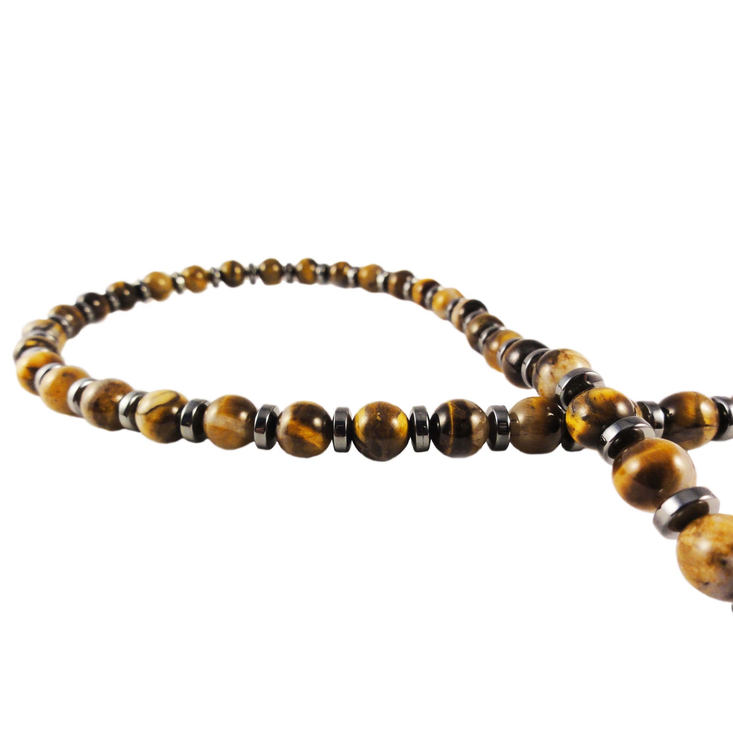 Tiger's eye and haematite sterling silver necklace