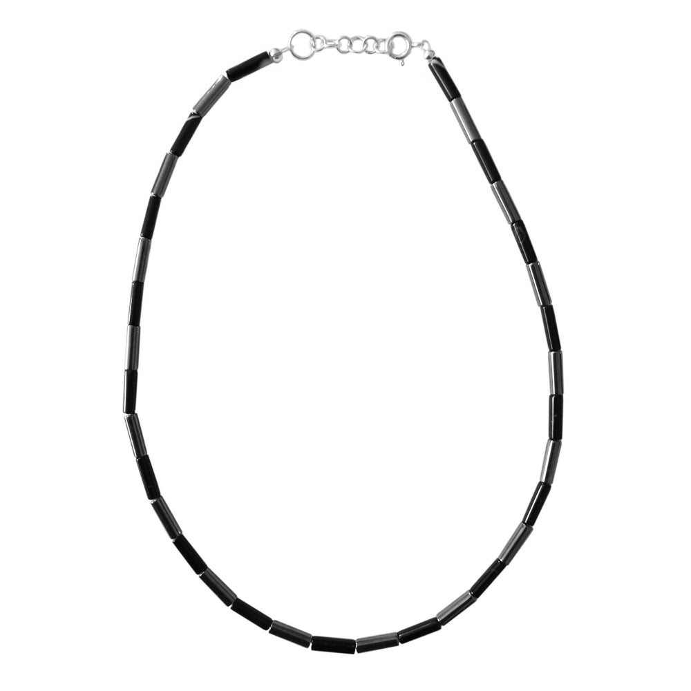 Collier onyx noir et hématite en argent massif 925