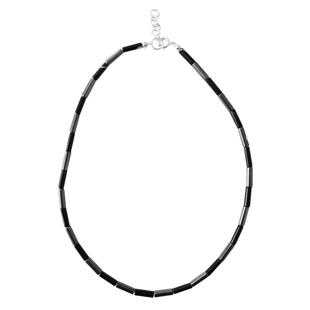 Black onyx and haematite sterling silver necklace