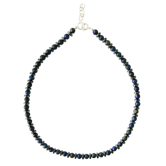 Lapis lazuli and haematite sterling silver necklace