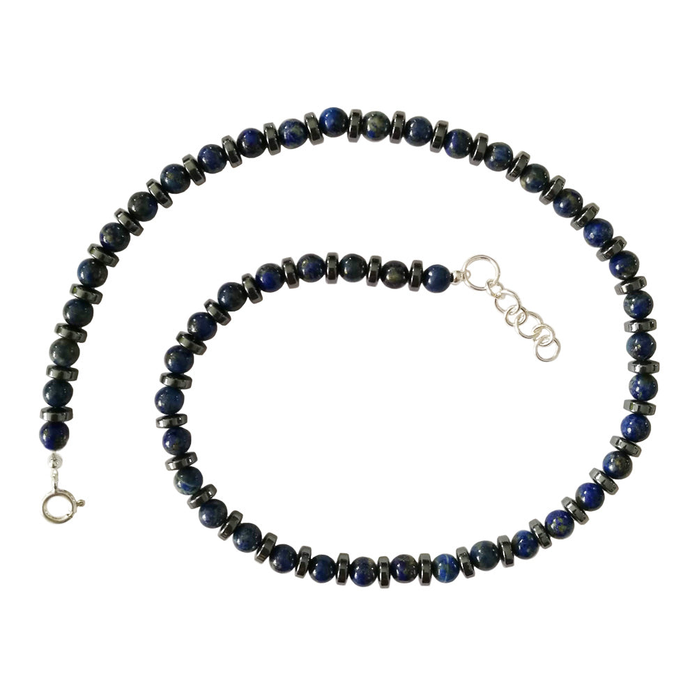 Lapis lazuli and haematite sterling silver necklace