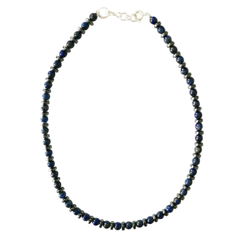 Lapis lazuli and haematite sterling silver necklace