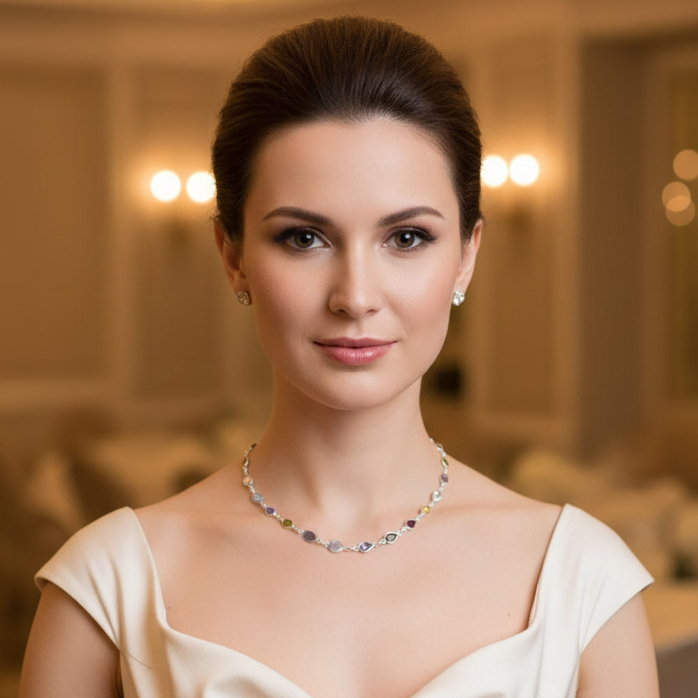 Collier multi pierres en argent massif 925