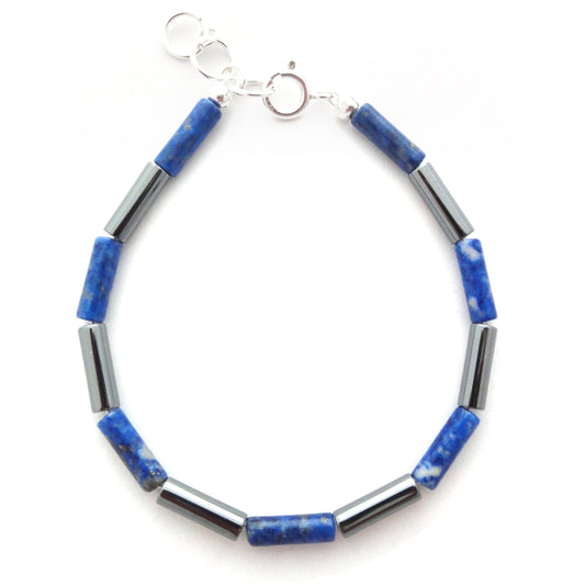 Bracelet lapis-lazuli et hématite en argent massif 925