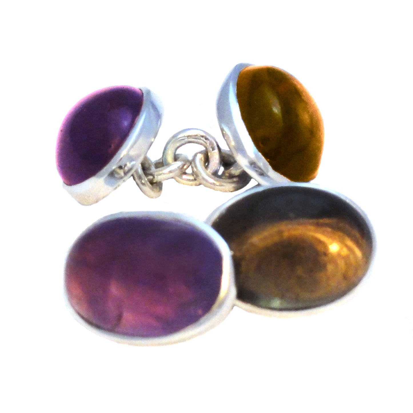 Amethyst and smoky quartz cufflinks in sterling silver 925