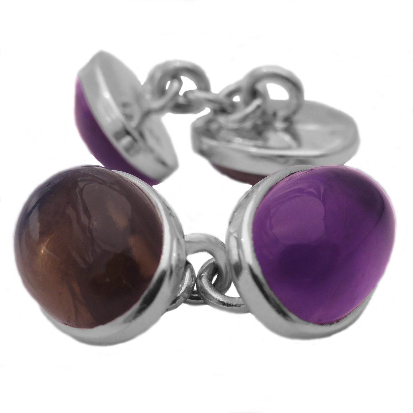 Amethyst and smoky quartz cufflinks in sterling silver 925