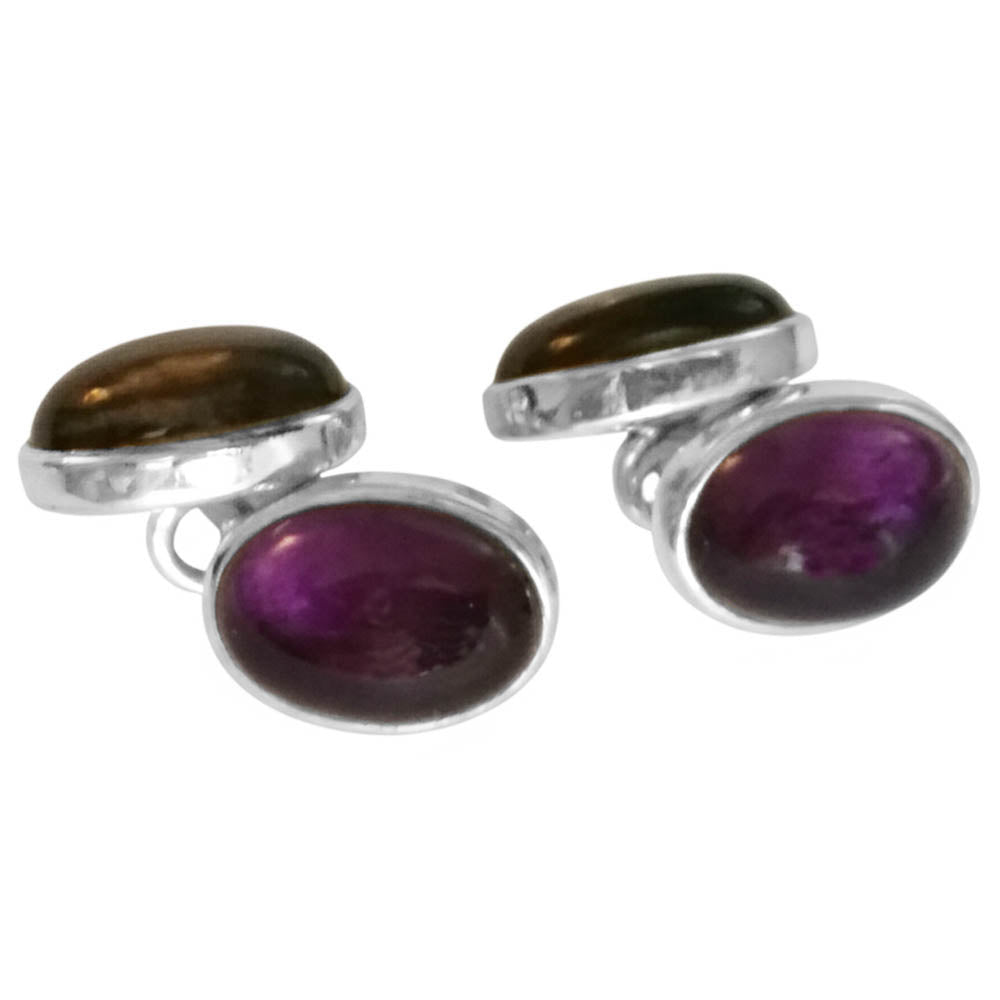 Amethyst and smoky quartz cufflinks in sterling silver 925