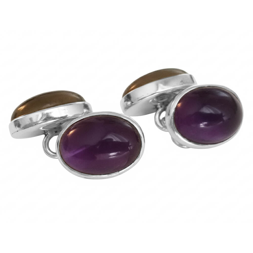 Amethyst and smoky quartz cufflinks in sterling silver 925