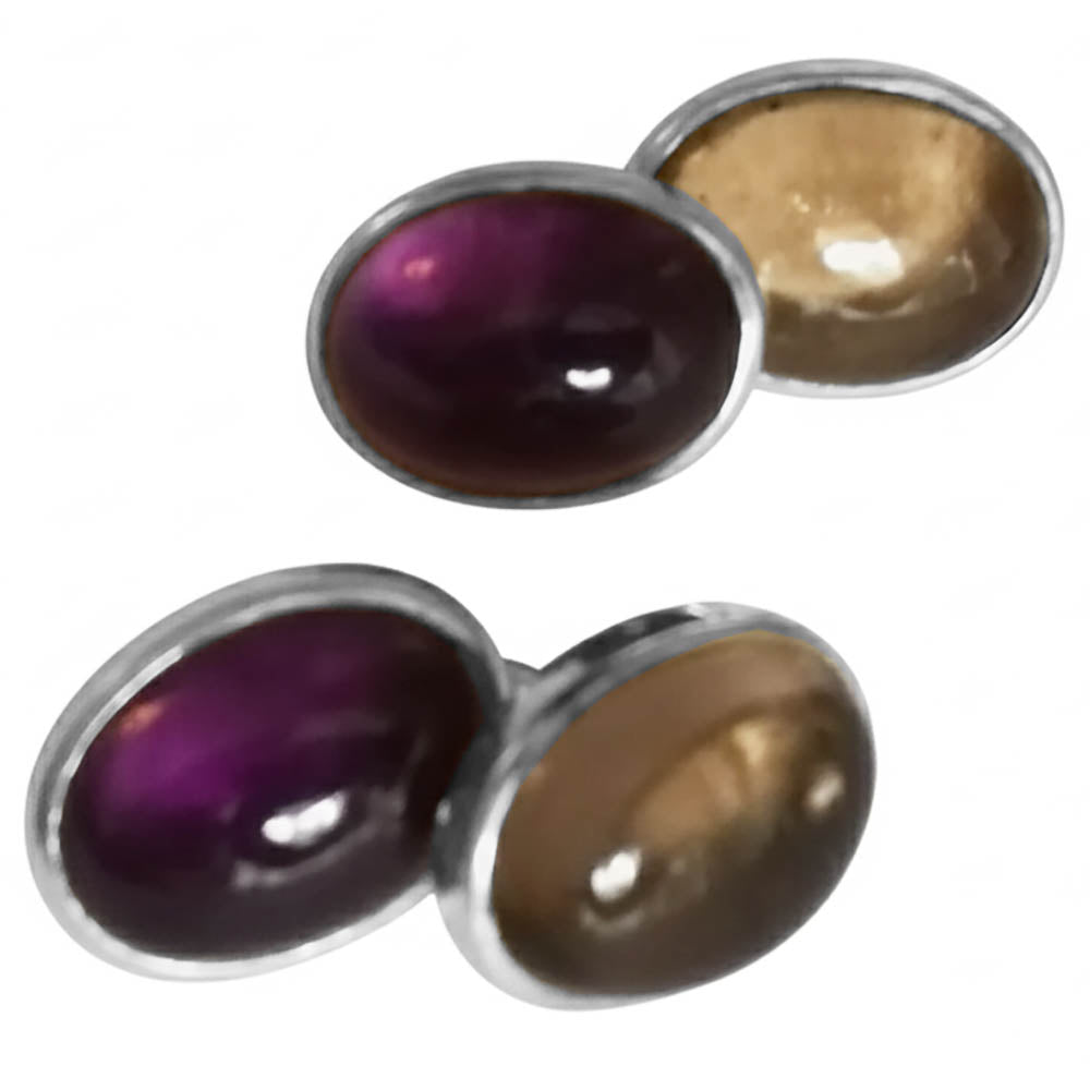 Amethyst and smoky quartz cufflinks in sterling silver 925