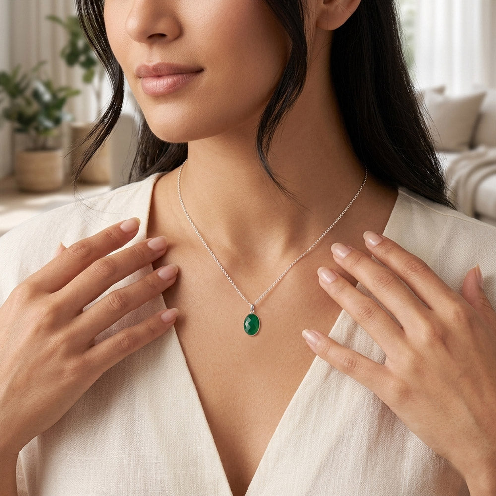 Pendentif onyx vert en argent massif 925