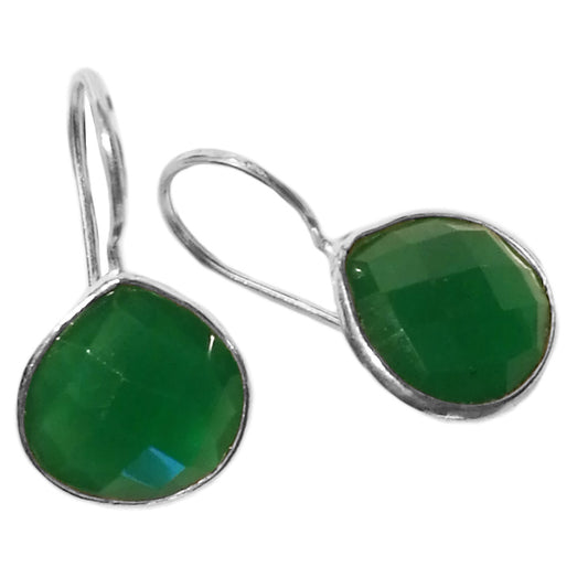 Boucles d’oreilles pendantes onyx vert en argent massif 925