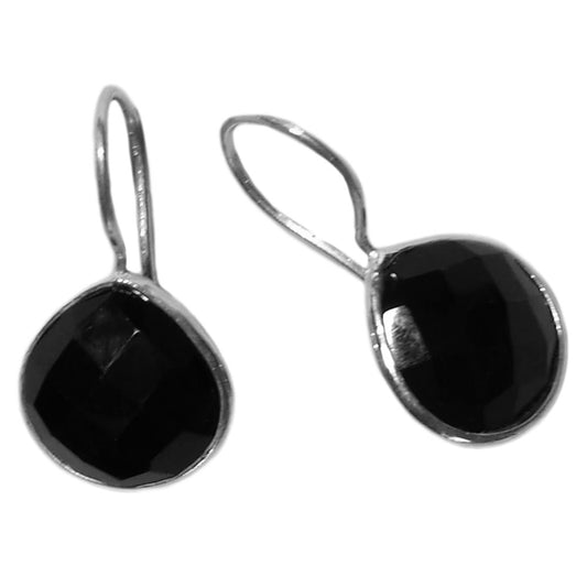 Boucles d’oreilles pendantes onyx noir en argent massif 925