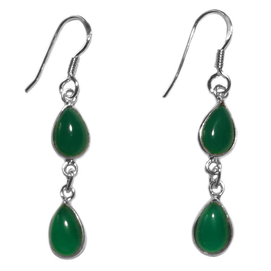 Boucles d’oreilles pendantes onyx vert en argent massif 925