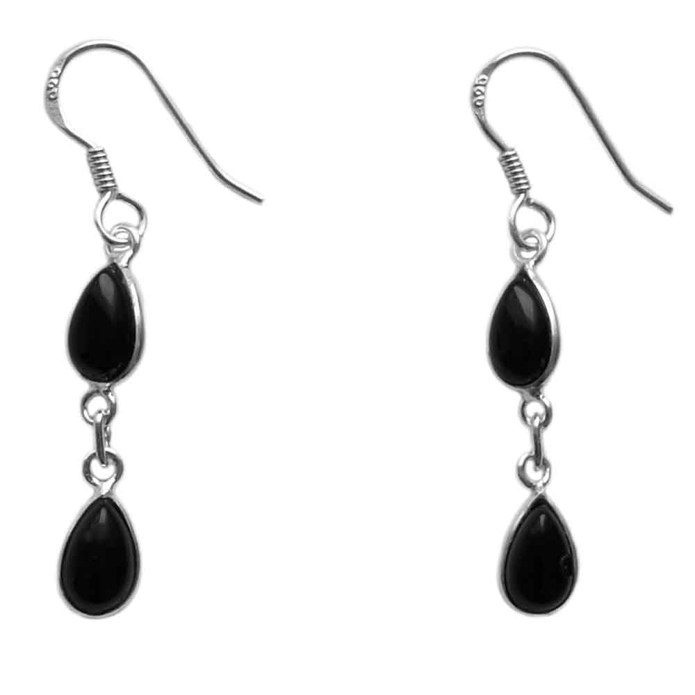 Boucles d’oreilles pendantes onyx noir en argent massif 925