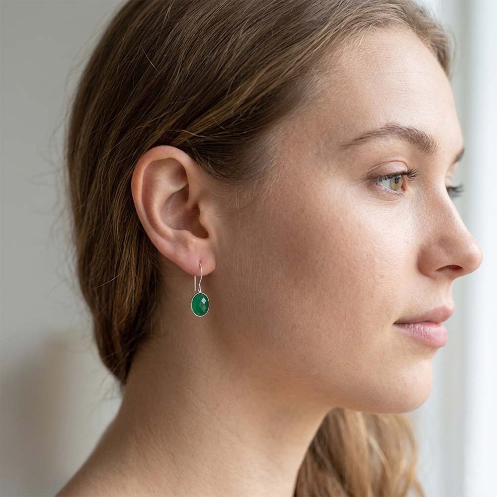 Boucles d’oreilles onyx vert en argent massif 925