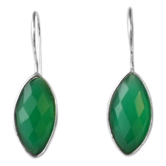 Boucles d’oreilles pendantes onyx vert en argent massif 925