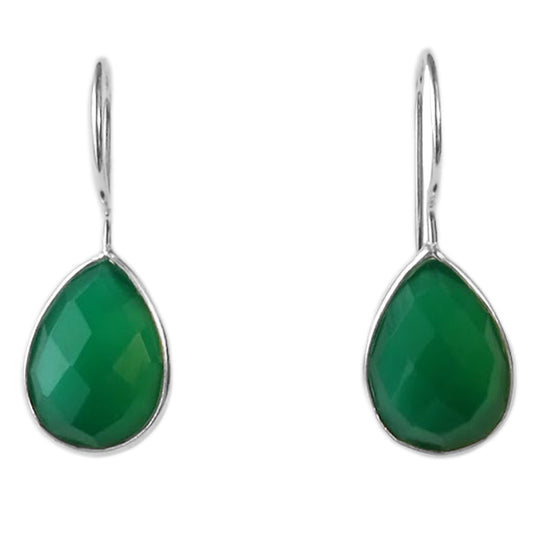 Boucles d’oreilles pendantes onyx vert en argent massif 925