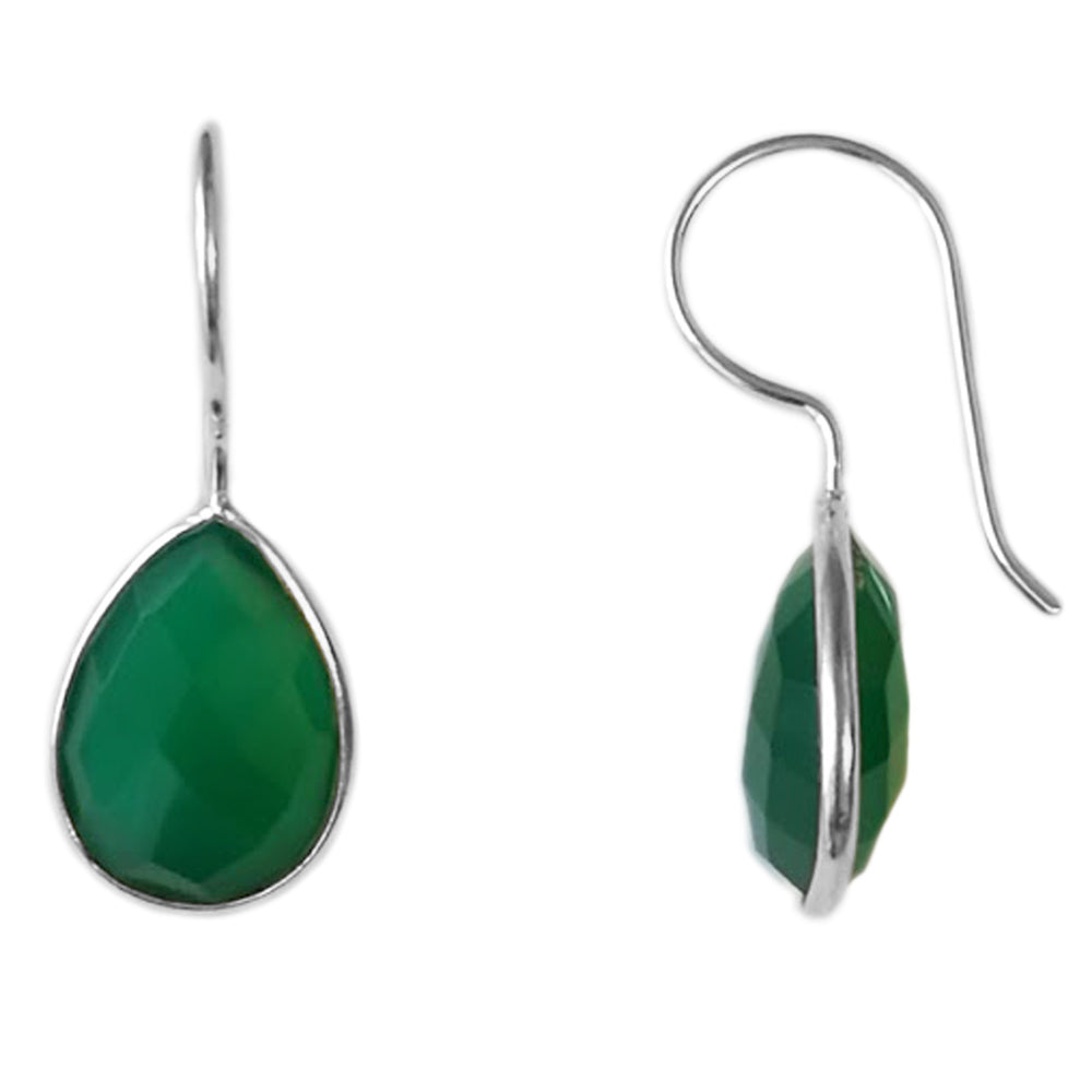 Boucles d’oreilles pendantes onyx vert en argent massif 925