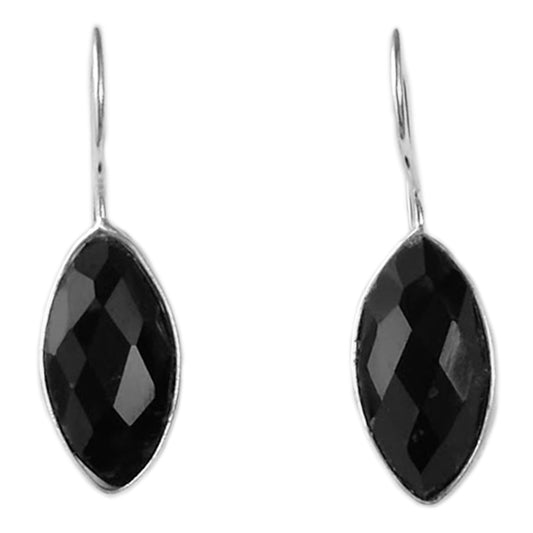 Boucles d’oreilles pendantes onyx noir en argent massif 925