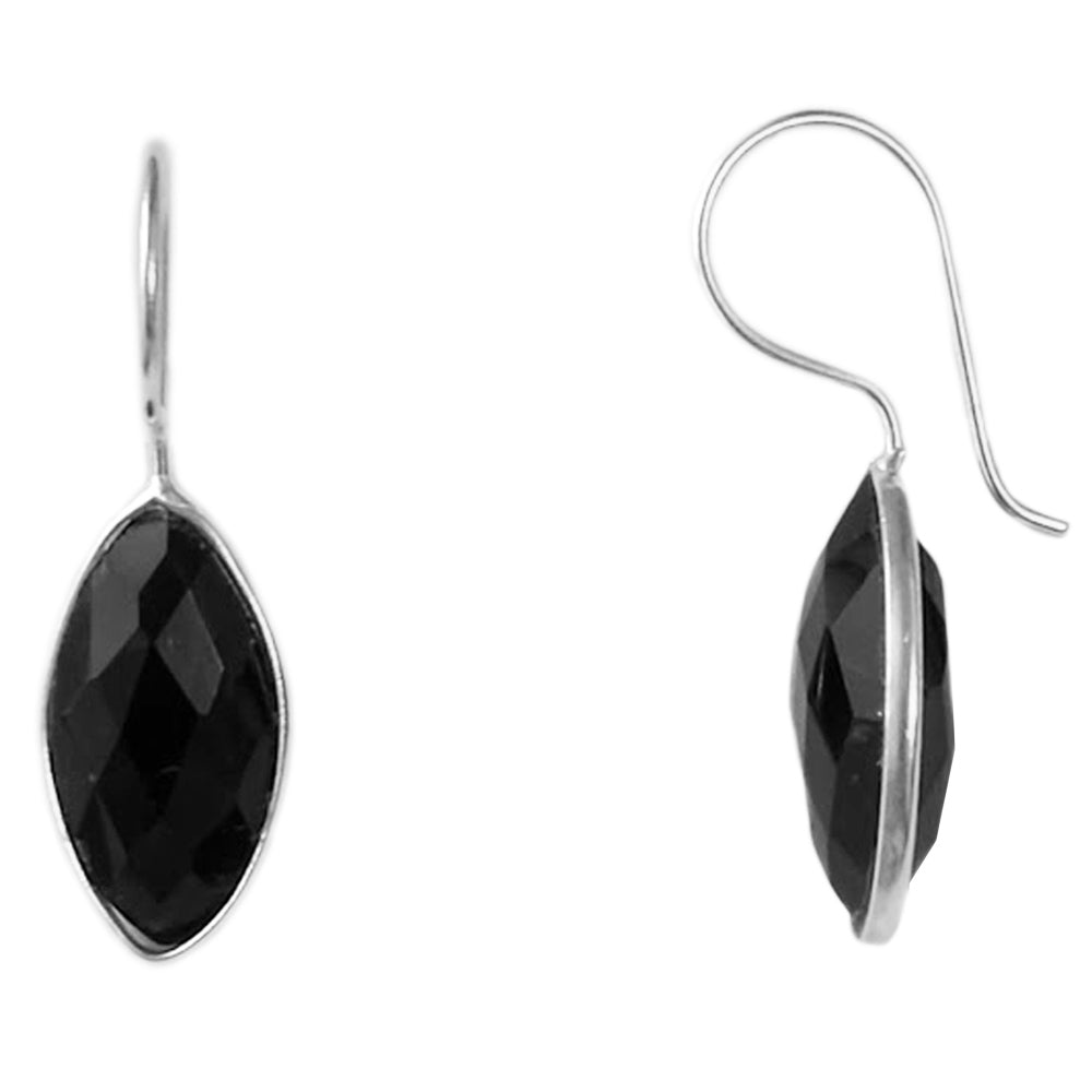 Boucles d’oreilles pendantes onyx noir en argent massif 925