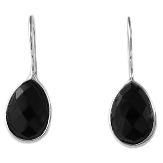 Boucles d’oreilles pendantes onyx noir en argent massif 925