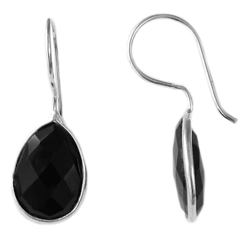 Boucles d’oreilles pendantes onyx noir en argent massif 925