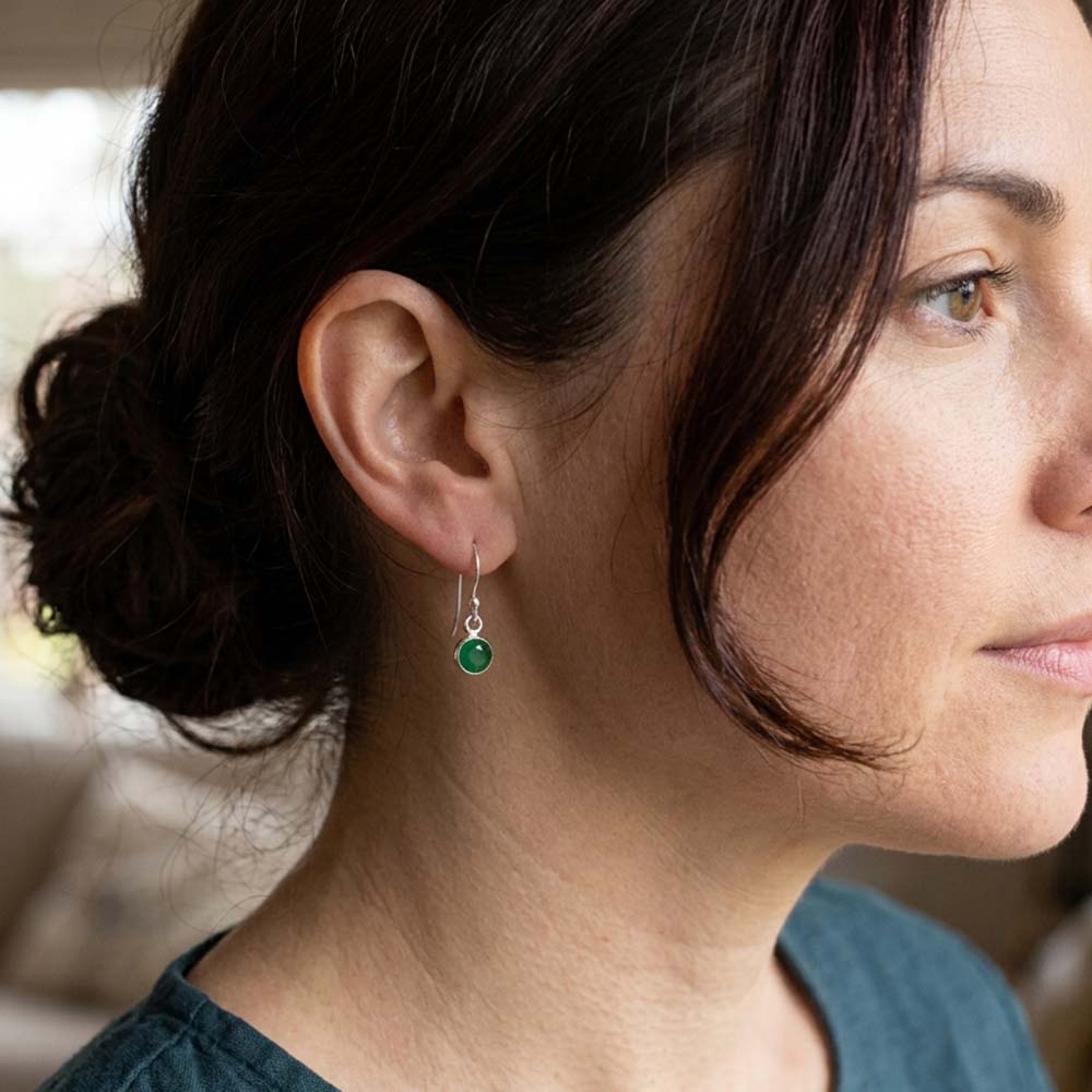 Boucles d’oreilles pendantes onyx vert en argent massif 925
