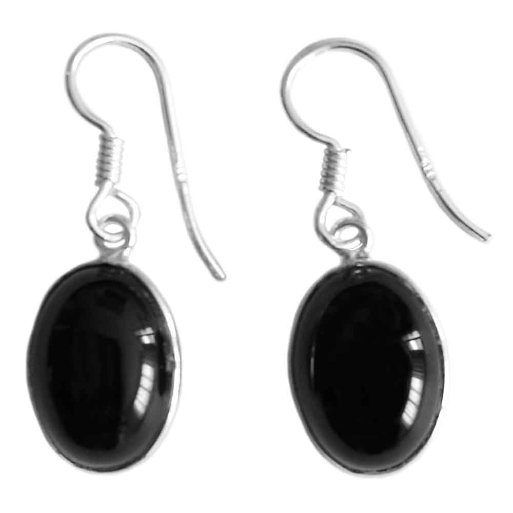 Boucles d’oreilles pendantes onyx noir en argent massif 925