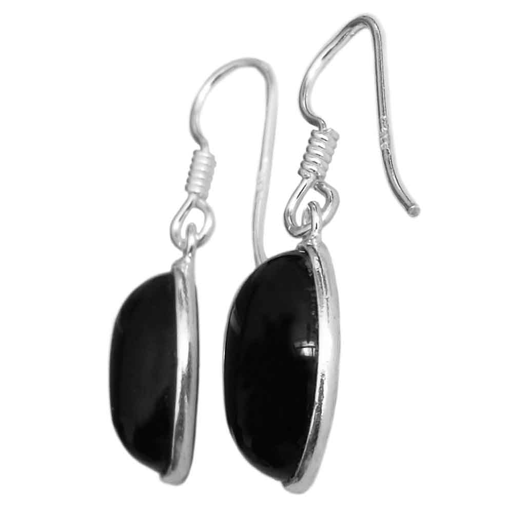 Boucles d’oreilles pendantes onyx noir en argent massif 925