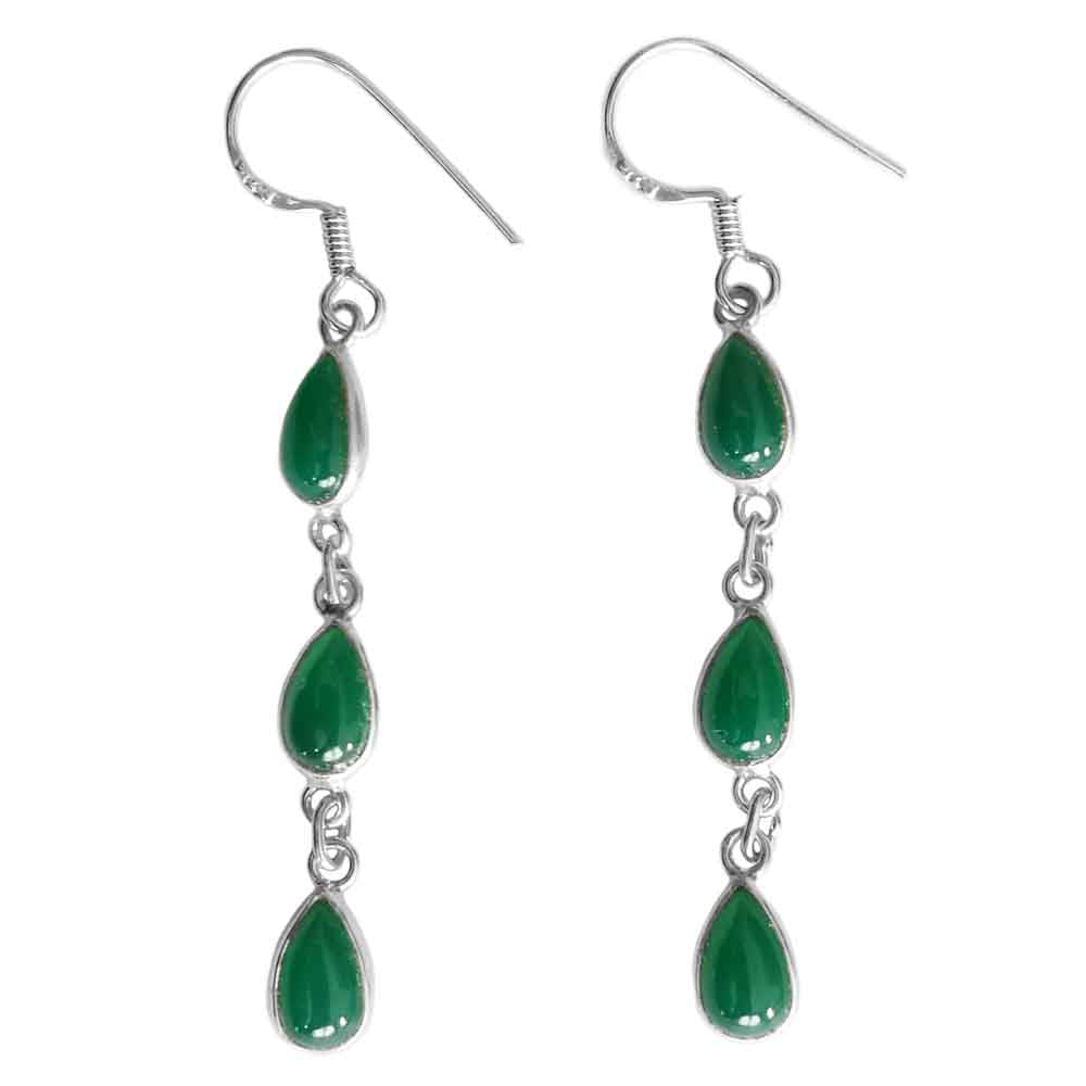 Green onyx sterling silver drop earrings