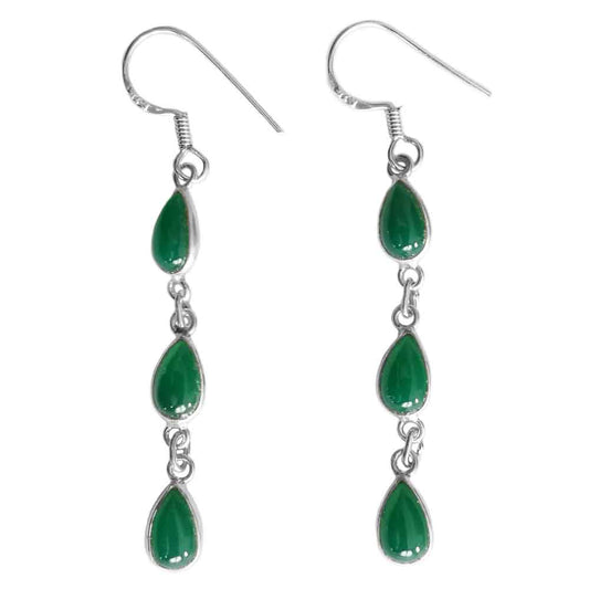 Green onyx sterling silver drop earrings