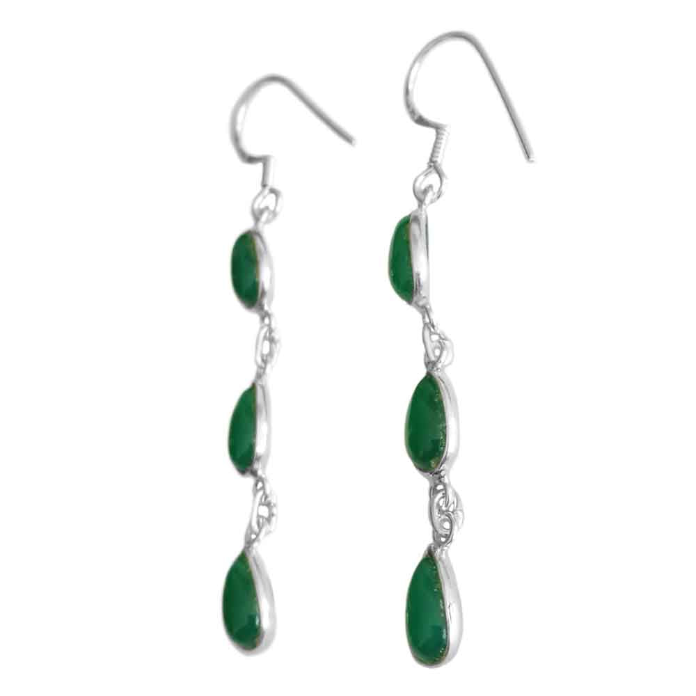 Green onyx sterling silver drop earrings
