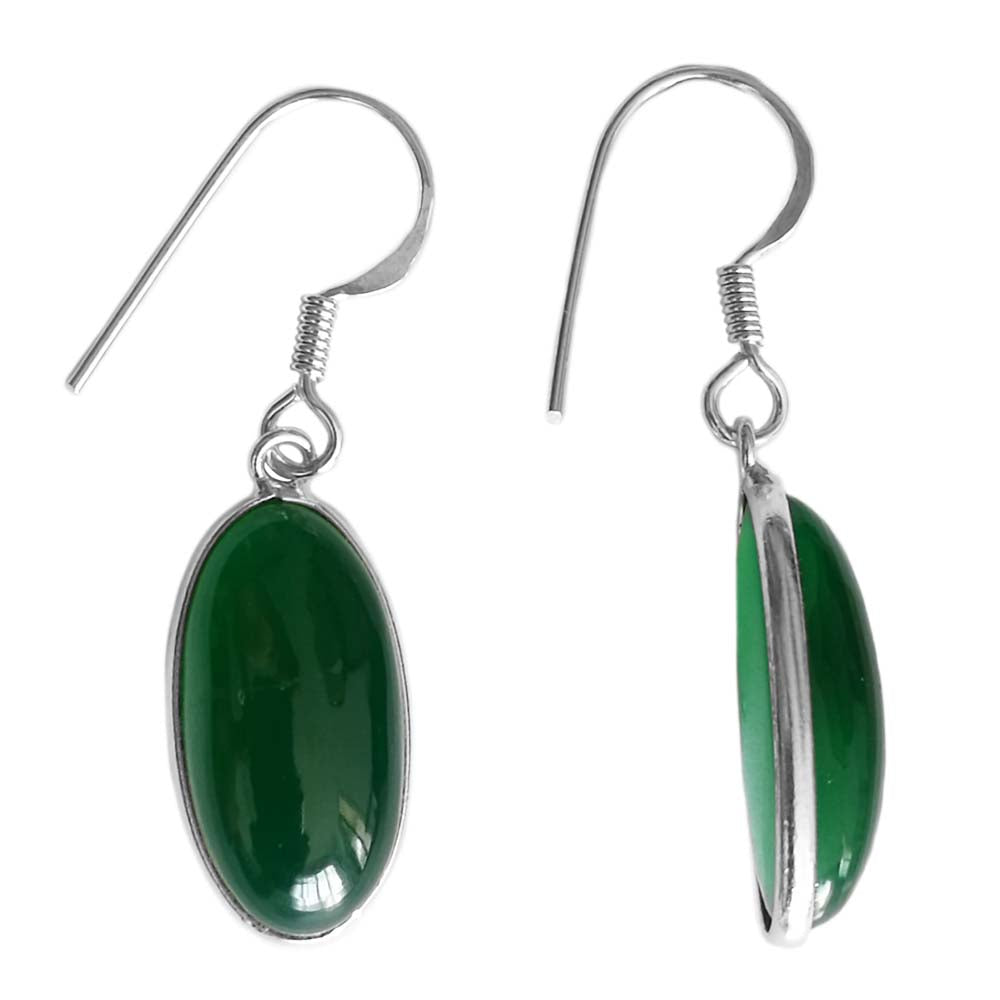 Boucles d’oreilles pendantes onyx vert en argent massif 925