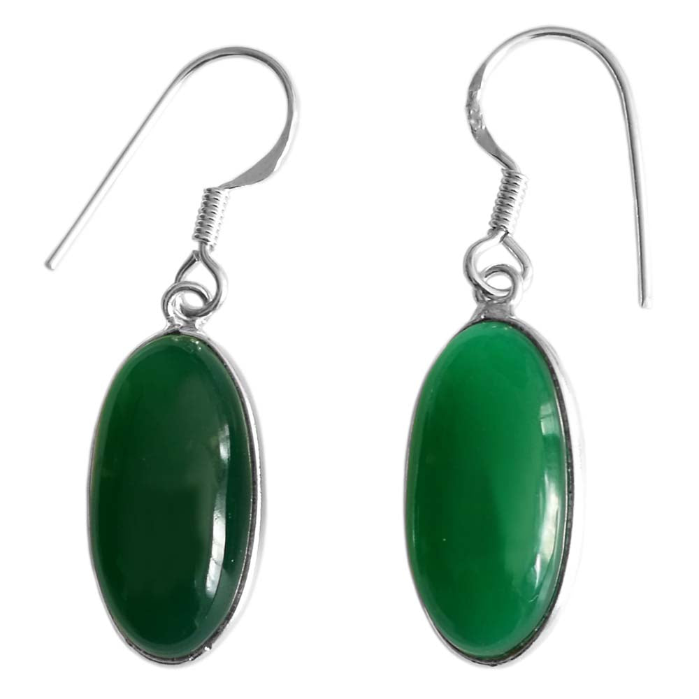 Boucles d’oreilles pendantes onyx vert en argent massif 925