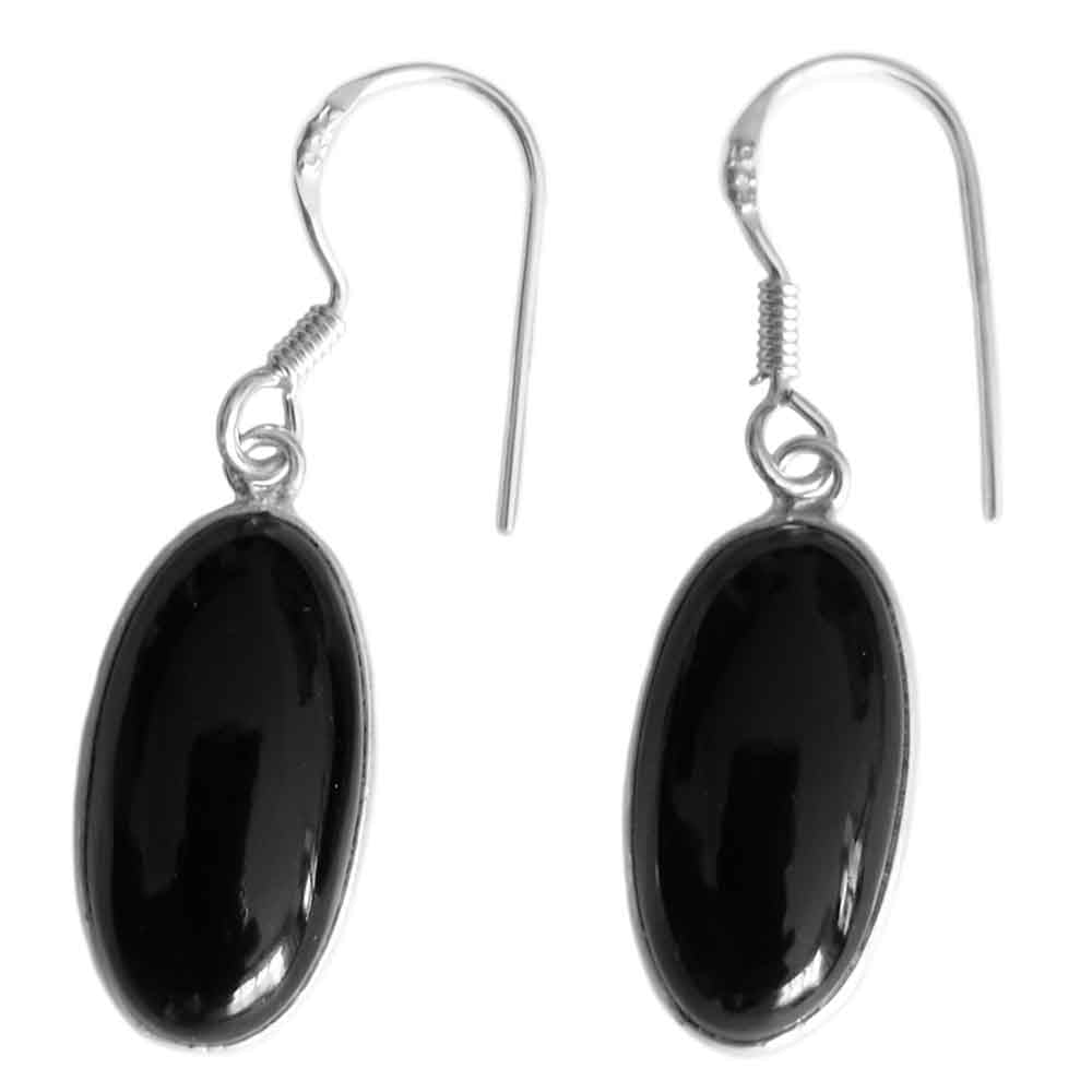 Boucles d’oreilles pendantes onyx noir en argent massif 925