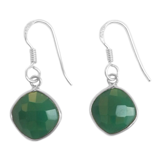 Boucles d’oreilles pendantes onyx vert en argent massif 925