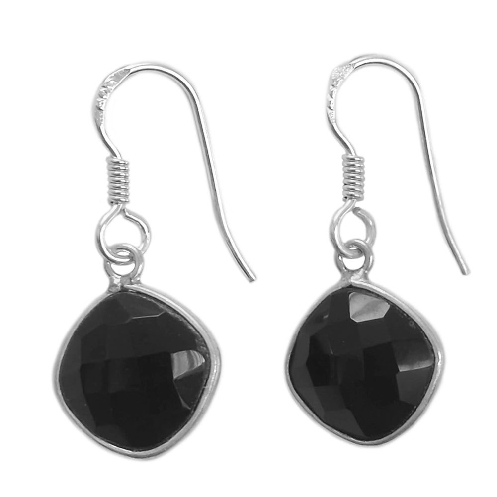 Boucles d’oreilles pendantes onyx noir en argent massif 925