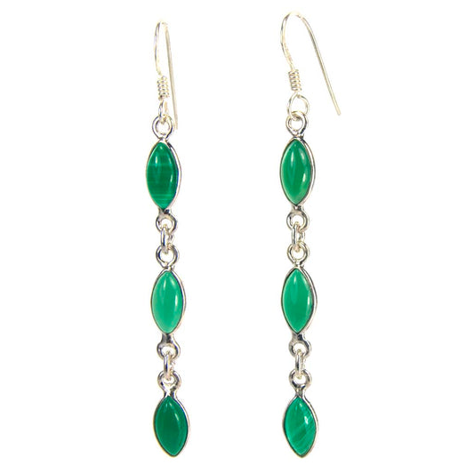 Boucles d’oreilles pendantes onyx vert en argent massif 925