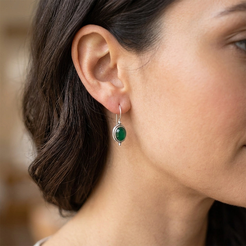 Boucles d’oreilles onyx vert en argent massif 925