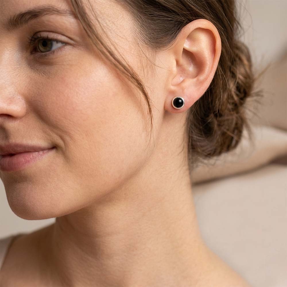Black onyx sterling silver ear studs