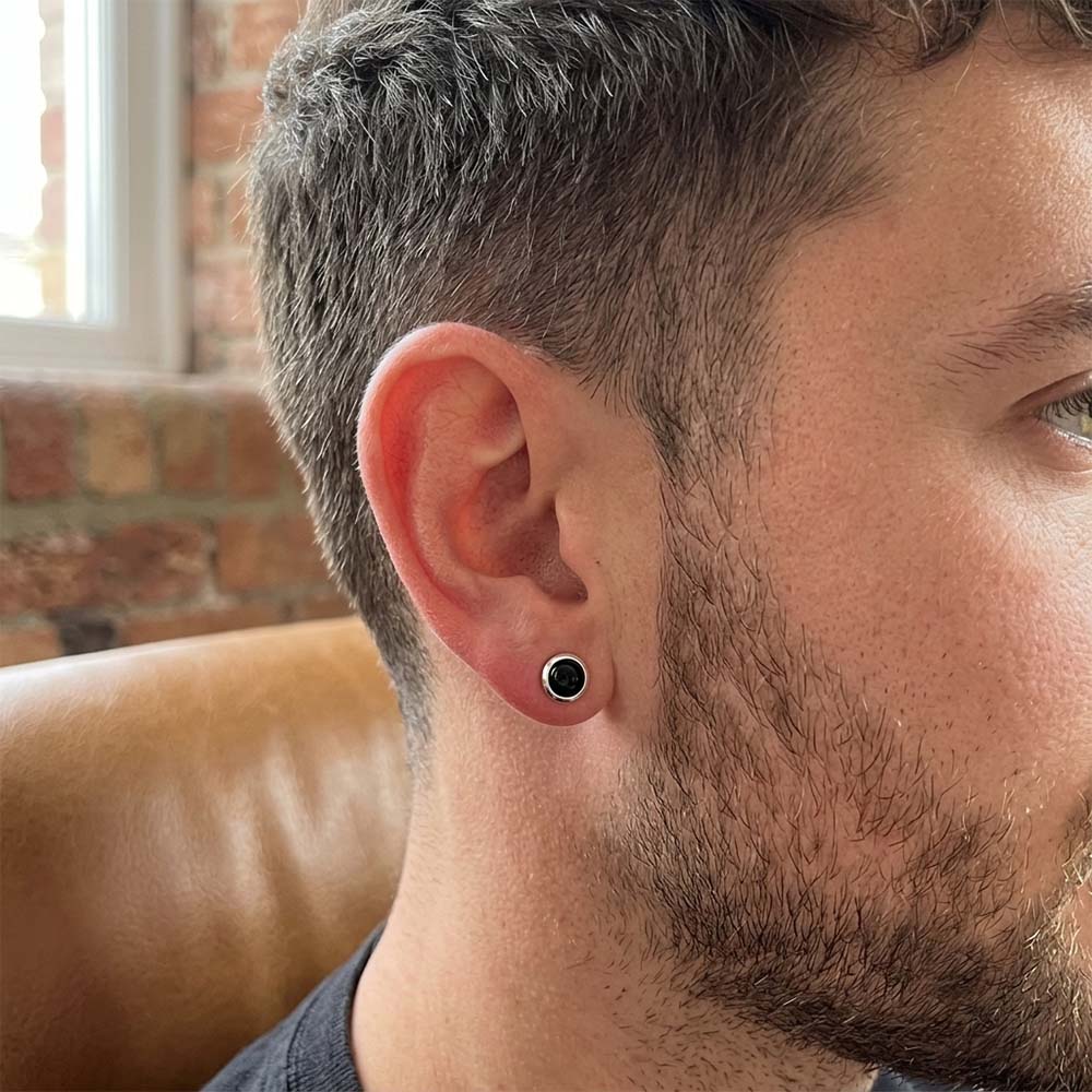 Black onyx sterling silver ear studs